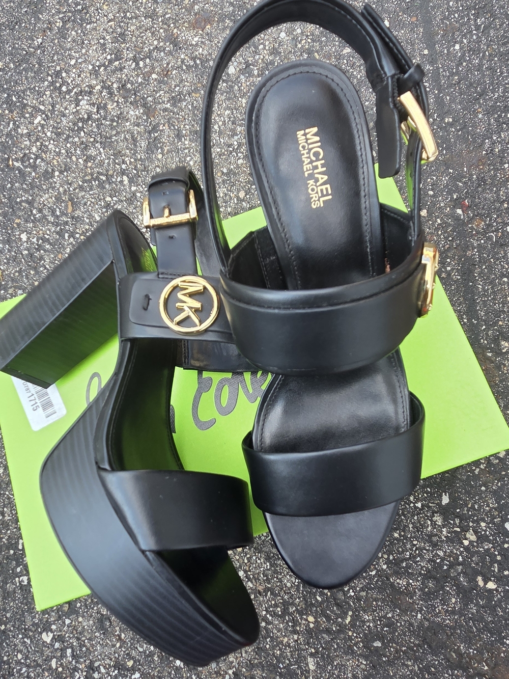 Michael Kors Black Platform Sandal with Gold Accent